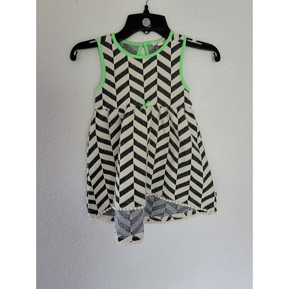 Appaman Mini Baby Girls Black White Chevron Neon Green Pom‎ Pom Dress 18-24M #1